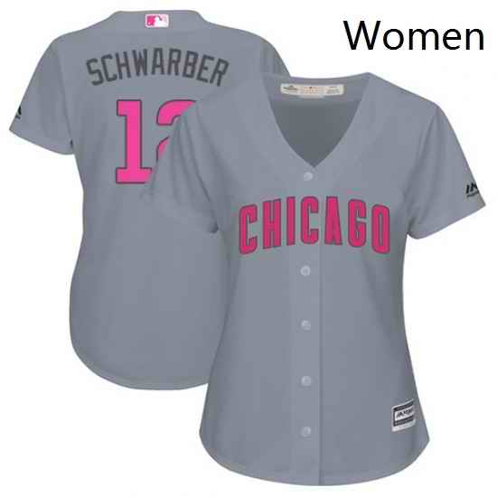 Womens Majestic Chicago Cubs 12 Kyle Schwarber Authentic Grey Mothers Day Cool Base MLB Jersey